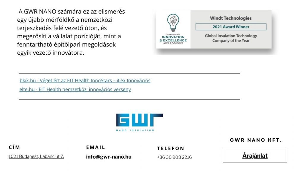 A GWR NANO sikere az EIT Health InnoStars – iLex Innovációs Versenyen